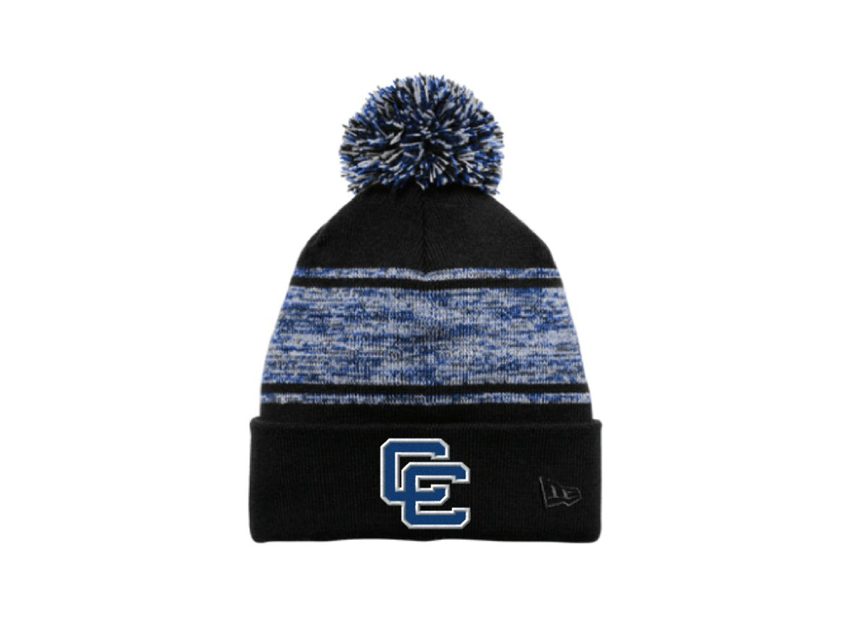 Black and Blue Pom Beanie with Interlocking CC