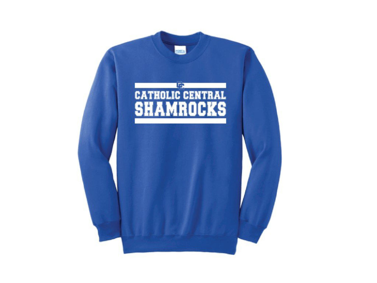 Royal Blue Crewneck with Catholic Central Shamrocks