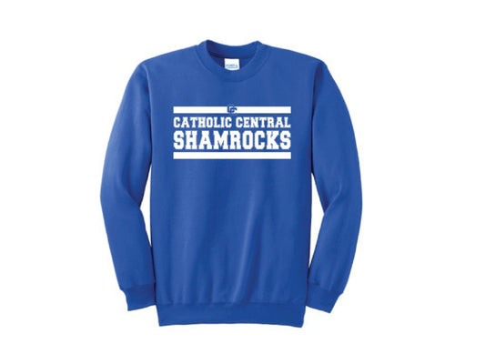 Royal Blue Crewneck with Catholic Central Shamrocks