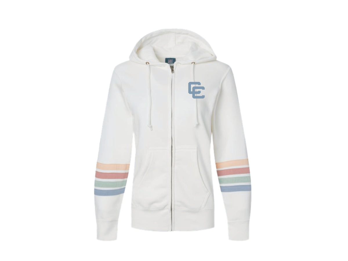 Ivory Full Zip Hoodie with Interlocking CC & Striped Sleeves