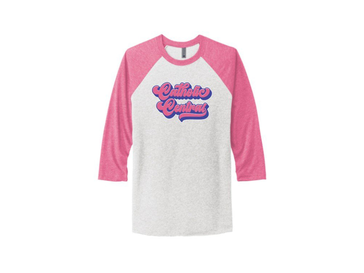 Pink and White 3/4 Sleeve Baseball Tee with Vintage CC
