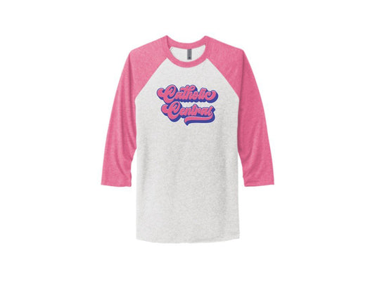 Pink and White 3/4 Sleeve Baseball Tee with Vintage CC