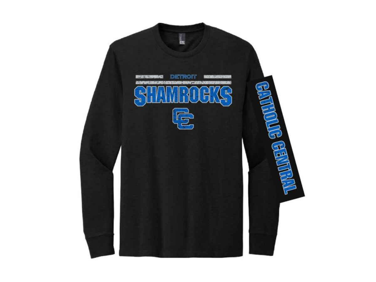 Black Long Sleeve Tee with Detroit Shamrocks and CC Sleeve