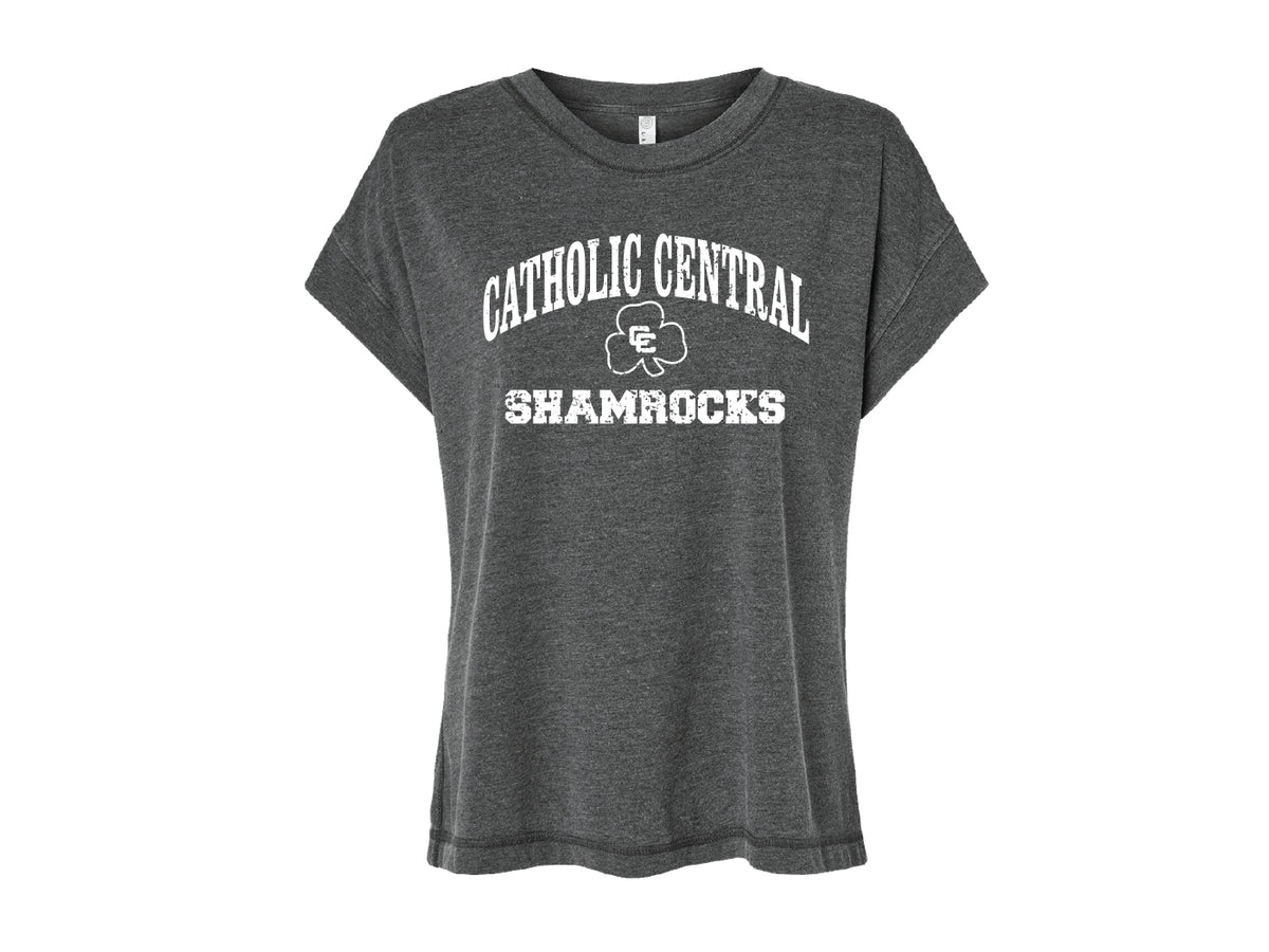 Black Tee with Distressed CC Shamrocks arch