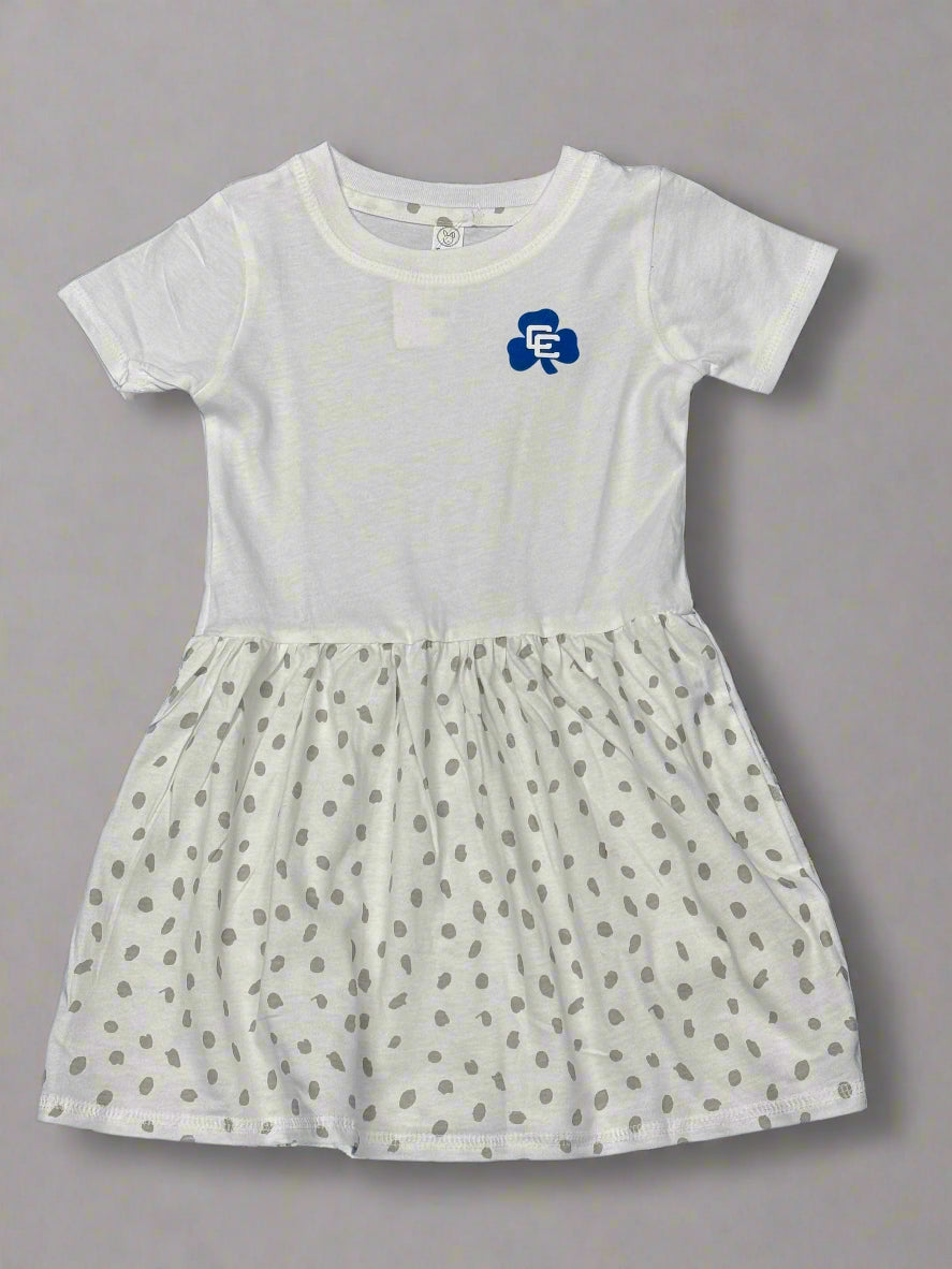 Toddler Dress- White w/Gray Dots